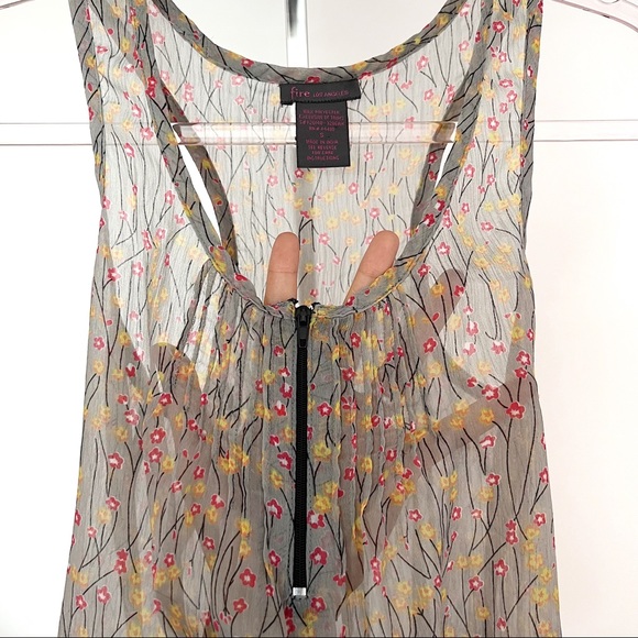 Fire Los Angeles Tank Top • Sz Small • Floral Design, Sheer • Olive Green - Picture 3 of 7